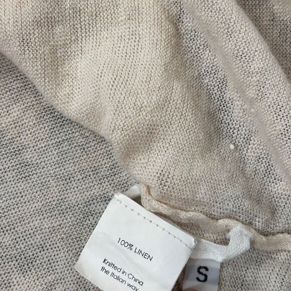 Enza Costa Linen Sweater Top Womens Small Cream Knit 3/4 Sleeve V-Neck Pullover - Picture 11 of 13